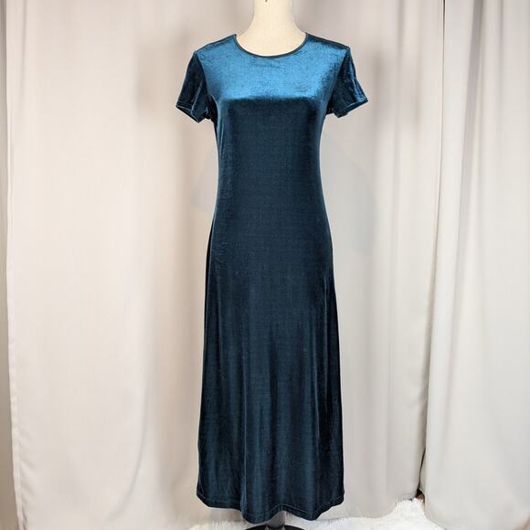 Vintage Y2K Velvet Short Sleeve Maxi Dress Dark Green Size Medium - Picture 13 of 13
